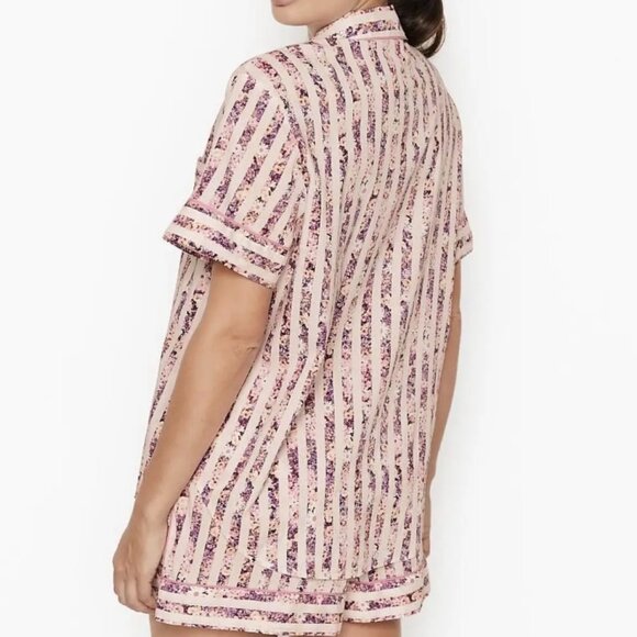 New Victoria's Secret Pajama 2 Pc Short Sleeve Button Top Shorts Small Stripe - Picture 3 of 15